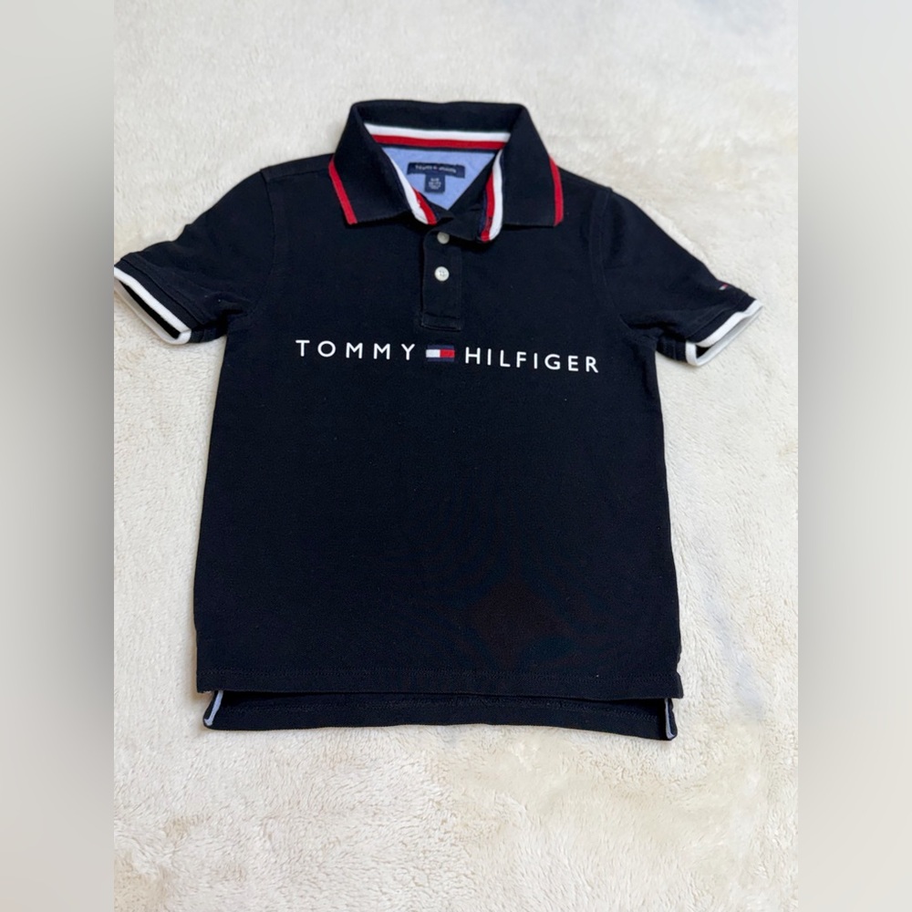 Tommy Hilfiger Kids Black Polo with Red Trim
